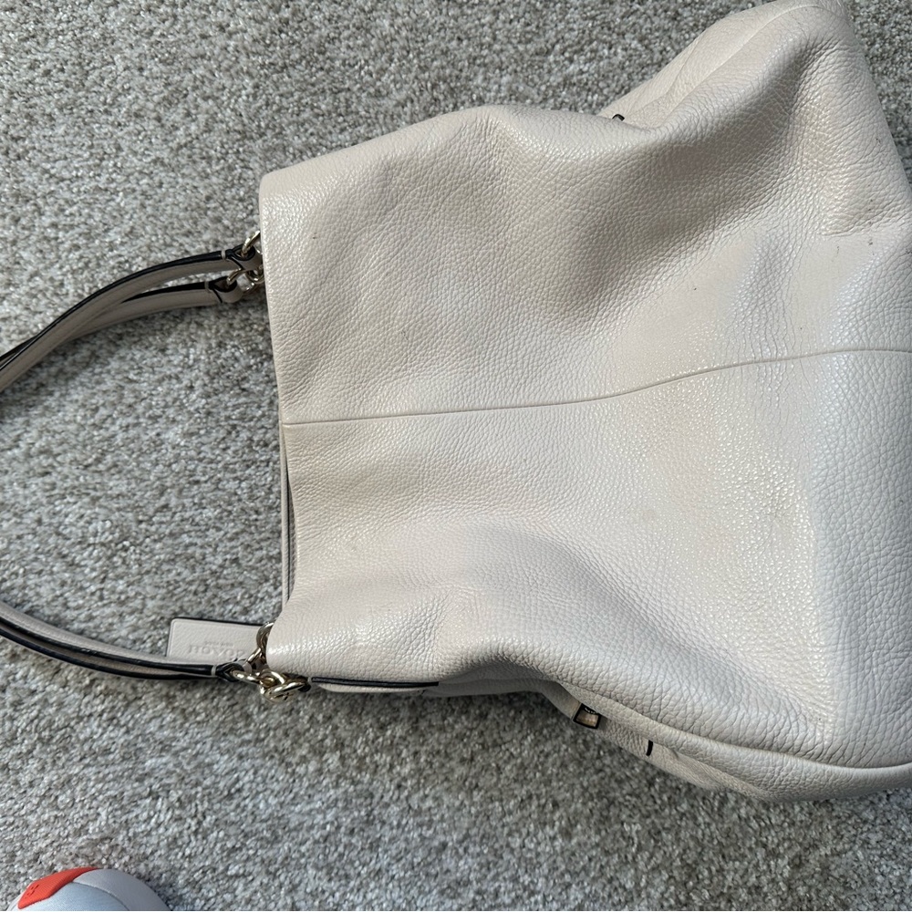 Coach Cream Shoulder Bag with Slouchy Shape and Textured Material
